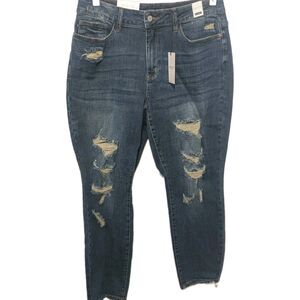 NWT Women Judy Blue Jeans Size 14W High Rise Boyfriend Fit Distressed Raw Hem